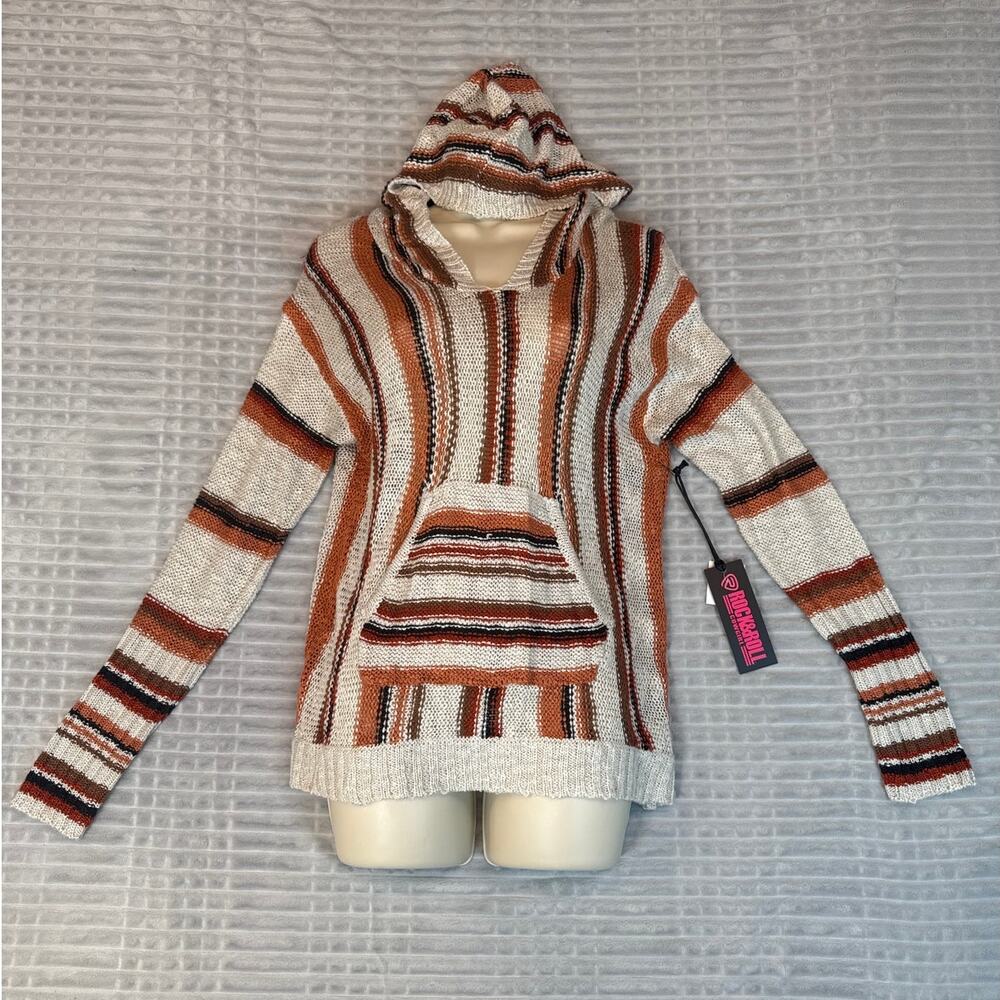 NWT Rock & Roll Cowgirl Baja Hoodie Womens M Striped Pullover Boho Beach